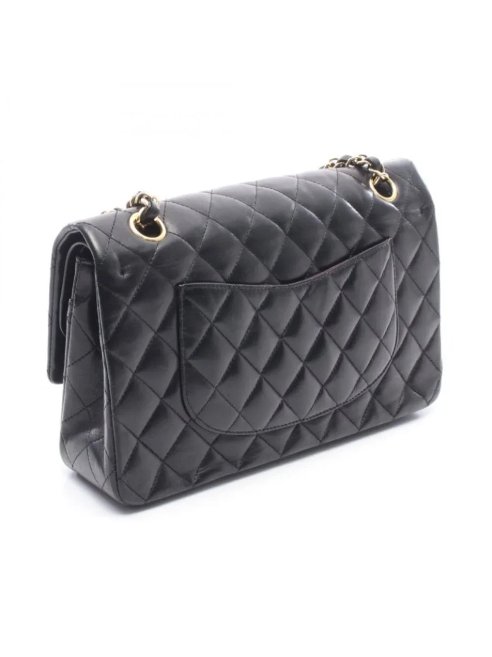 Chanel Shoulder Bag Quilted Double Flap Black Lambskin Chain